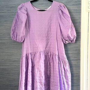 💜NWT. XL. English Factory-Back Tie Jacquard Puff Dress- Lavender Lilac.